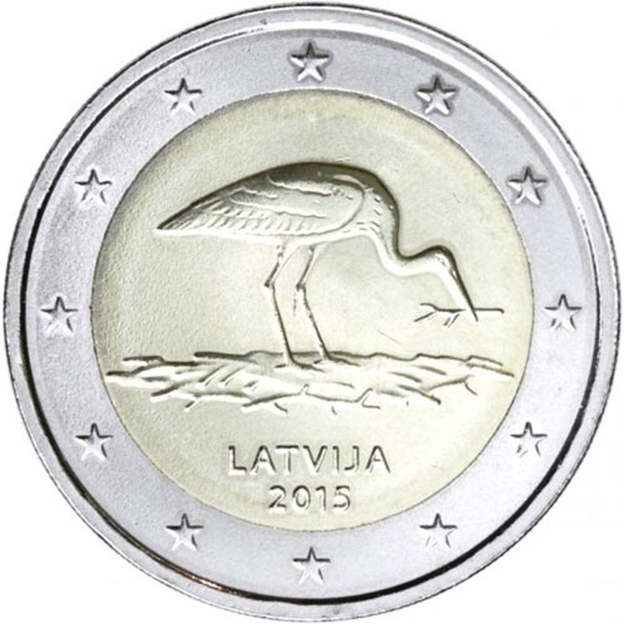 2 EURO Lotyšsko 2015 - Bocian čierny