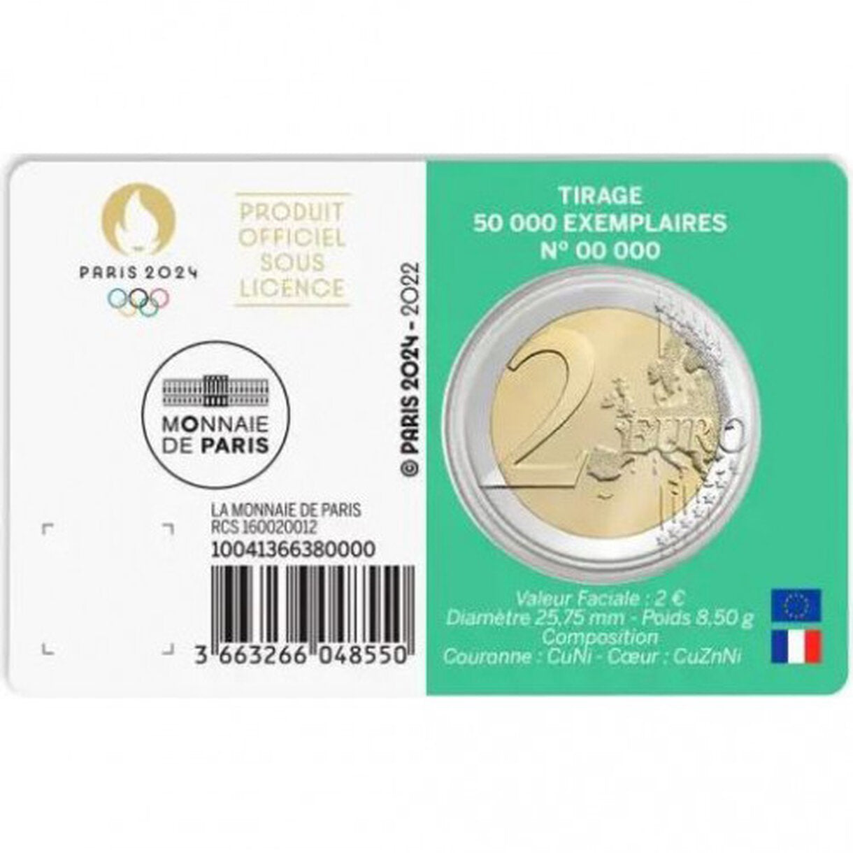2 EURO Francúzsko 2022 - Olympijské hry 2024 (zelená)