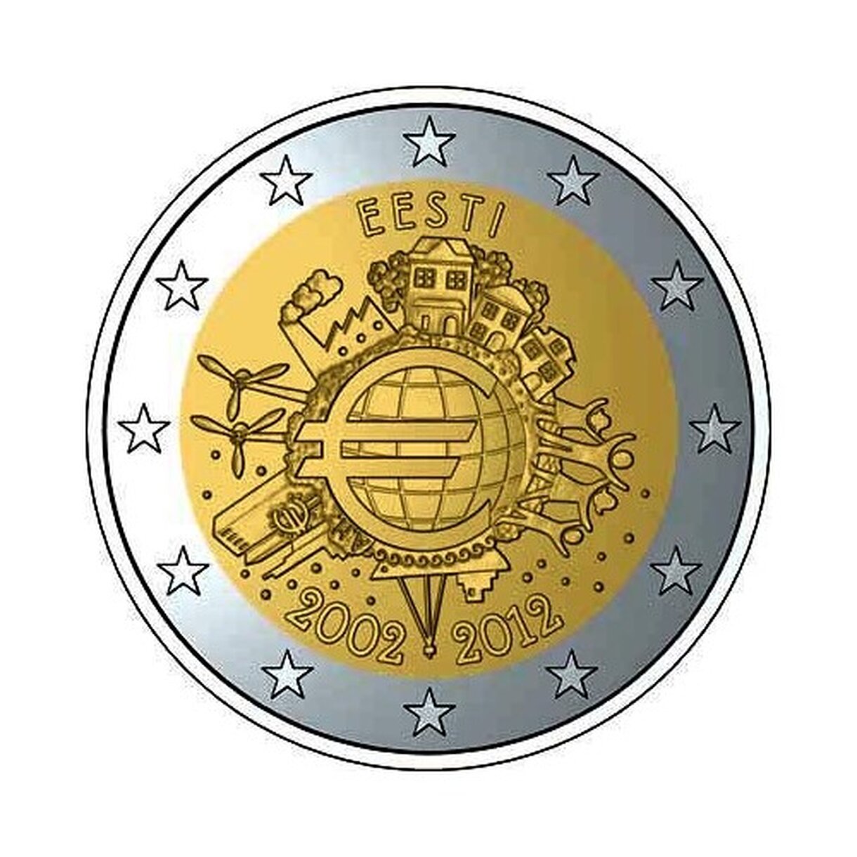 2 EURO Estónsko 2012 - 10. rokov Euro meny