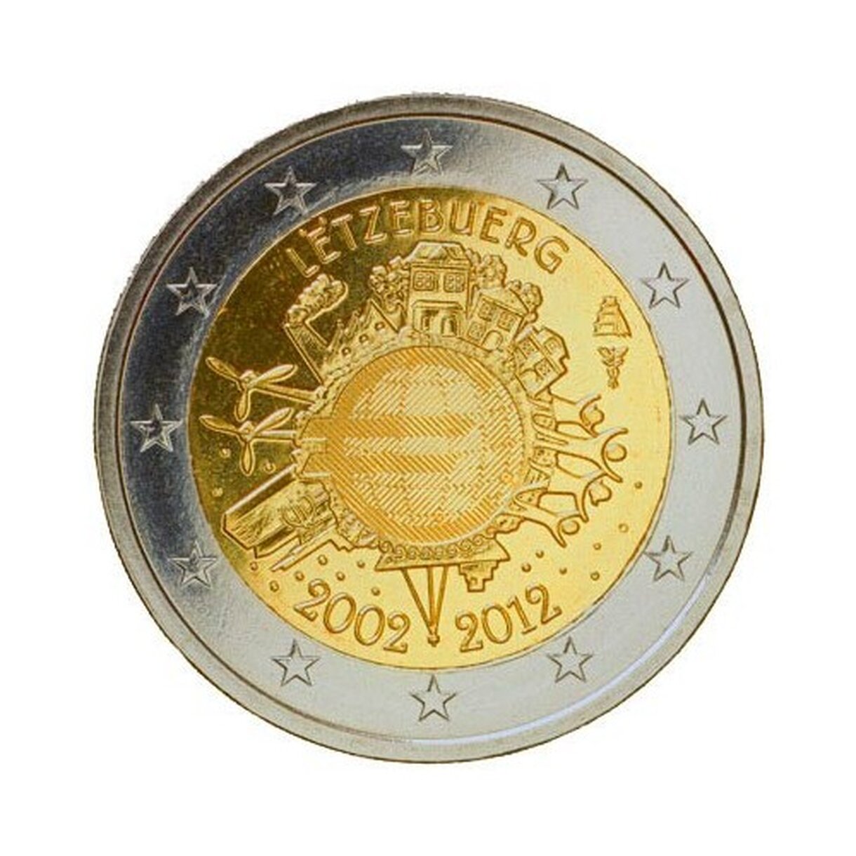 2 EURO Luxembursko 2012 - 10 rokov Euro meny